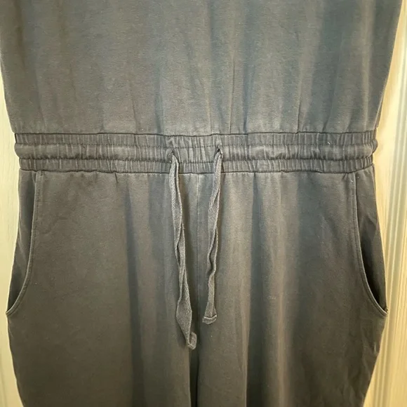 Calvin Klein Rhinestone Logo Navy V-Neck Jumpsuit - Picture 2 of 4